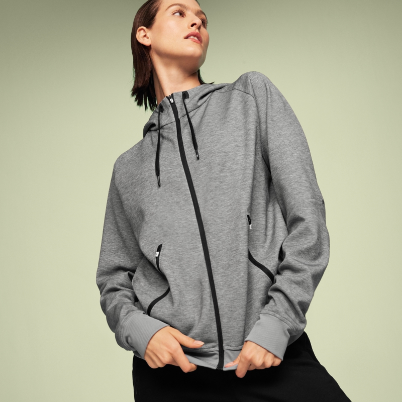 Sweat a Capuche On Zipped  Grise  Femme | QUI-1383343